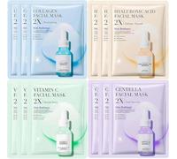 12 Pcs Hydrating Sheet Face Mask Set, Essence Moisturizing & Anti-Aging & Brightening Beauty Masks, Vegan Skincare for All Skin Types