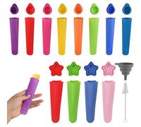 12 PCS Ice Lolly Moulds Silicone, Colourful Popsicle Mould with Lids, Ice Pop Moulds with Cleaning Brush and Folding Funnel, Reusable Ice Cream Moulds for Chocolate, Ice Pops
