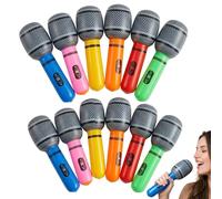 12 Pcs Inflatable Microphone, Blow Up Microphone, Inflatable Microphones for Parties, Party Props, Rock Star Pop Star Props,Six Colours