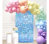 12 Pcs Iridescent Blue Shimmer Wall Backdrop Panels for Party, MSDADA 3 FT x 4 FT Iridescent Blue Sequin Backdrop for Birthday Graduation Home Party Decorations Anniversary Decor