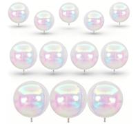 12 Pcs Iridescent Round Foil Balloons,4D Clear Ball Balloon 22" 15" 10" Iridescent Balloons,Rainbow Balloon Round Foil Balloon for Birthday Wedding Disco Mermaid Party decoration