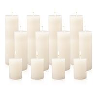 12 Pcs Ivory Pillar Candles, 3 Sizes Unscented Tall Candle Bulk for Church, Dripless White Wax Candle for Home Wedding Birthday Spa Dinner Holiday Party Table Decoration