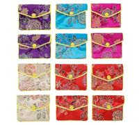 12 Pcs Jewelry Silk Purse Pouch Gift Bags, 3" x 2.7" Travel Jewelry Case and Organizer Chinese Silk Style Brocade Embroidered Bag with Zipper or Women, Multiple Colors