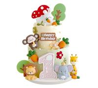 12 pcs Jungle Animal Cake Toppers, Jungle Animals Happy Birthday Cake Toppers Cake Decorations, Jungle Animal Birthday Cupcake Toppers for Kids Cake Decoration Birthday Shower Supplies