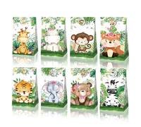 12 Pcs Jungle Safari Animal Kids Party Bags with 18 Cute Stickers for Birthday, Baby Shower, Christmas