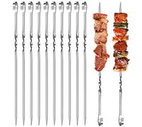 12 PCS Kebab Skewers Stainless Steel Metal BBQ Skewer Food Grade Reusable Flat Skewers for Outdoor Barbecues, Family Gatherings, Oven, Camping Cooking - 30cm - Dishwasher Safe
