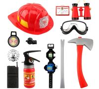 12 Pcs Kids Firefighter Costume Role Play Fireman Gear with Helmet Fireman Hat with Tools Firefighter Career Dress Up Toy Accessories for Boys Girls Halloween Party Pretend Play