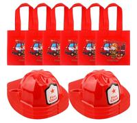 12 Pcs Kids Firefighter Party Favors Accessories Include 6 Fireman Hats and 6 Firefighter Tote Bag Firefighter Dress Up Set Plastics for Boys Girls Halloween Birthday Favors