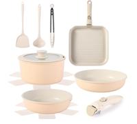 12 PCS Kitchen Cookware Set with Detachable Handle, Pots and Pans Sets Non Stick, Induction Pan Set for RV Cookware,Oven Safe, PFOA Free(Hazelnut)