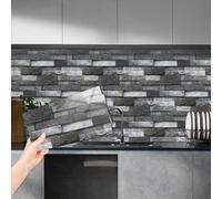 12 Pcs Kitchen Tile Stickers Stick on Tiles - Black/Grey Peel and Stick Wall Vinyl Self Adhesive Backsplash - Bathroom Brick Effect Stick on Tiles Waterproof 15 x 30 cm