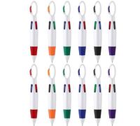 12 Pcs Lanyard Retractable Shuttle Pen, 4 Colour All in One Portable Multi Coloured With Buckle Keychain on Top for Office School Supplies Students World Read Day Gifts Party Favors