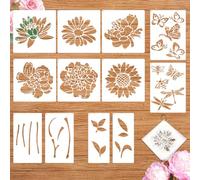 12 Pcs Large Flower Stencils, Reusable Sunflower Peony Stencil Kit for Painting on Wood Wall, Giant Daisy Lotus Templates Set for Canvas, Fabric, Garden, Furniture, Crafts, Mural