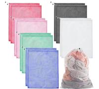 12 Pcs Large Laundry Bags, Polyester Washable Drawstring Mesh Bags, 35.4 x 23.6 in, Multicolor for College, Dorm, Travel, Apartment, Delicates, Breathable Storage