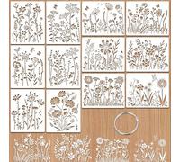 12 Pcs Large Wildflower Stencils, Reusable Floral Tempate for DIY Furniture Decor, Wild Flower Stencil for Painting on Wood DIY Crafts Canvas Wall Fabric(Wildflower)