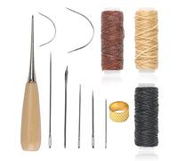 12 Pcs Leather Sewing Kit, Complete Leather Repair Kit Needles, 12m Waxed Thread Cord Drilling Awl Thimble Curved Upholstery Hand Sewing Needles for DIY Crafts Carpet Repair and Sewing Essentials