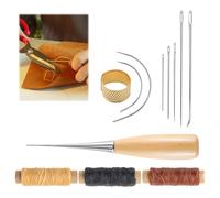 12 Pcs Leather Sewing Kit, Complete Leather Repair Kit with Awl, Thimble, Leather Needles Hand Sewing & 3 * 30m Waxed Thread for Upholstery Bags DIY Leather Stitching Kit Crafts & Carpet Repair