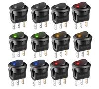 12 Pcs LED Illuminated Round Rocker Switch 12V 20A On/Off Toggle Switch DC Rocker Switch for Car Boat RV Camper Auto Dash Light 5 Color LED Indicator