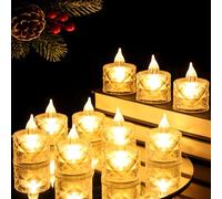 12 Pcs LED Tea Light Candles, Flameless Crystal Tealights Candles Lights, Christmas Wedding Festival Decorations in Warm Yellow, 5 * 3.8cm (Size 1)