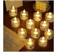 12 Pcs LED Tea Light Candles, Transparent Rhombus Crystal Warm Lights, Battery Operated Fake Candles Light, Battery Tea Lights Non Flickering for Votive Party Wedding Birthday Home Decoration