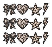 12 Pcs Leopard Iron on Patches Bow Heart Star Lightning Bolt Embroidered Patches Fashion Applique Patches Cute Sew On Patches Trucker Hat Patches for Clothes Jeans Jackets Backpacks