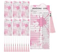 12 PCS Library Card Bookmarks Reading List Tracker Book Club Bookmark with 12PCS Pink Tassels Reading Page Log Book Marker for Book Club Reader Student Teacher Back to School Accessories Supplies