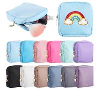 12 Pcs Lightweight Mini Makeup Bags,Nylon Small Pouch With Zipper, Square Cosmetic Bag For Purse And Travel