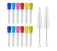 12 PCS Liquid Droppers, Silicone and Plastic Eye Droppers Pipettes 5ML Liquid Dropper Pipette Medicine Transfer Dropper Pipettes with 2 Cleaning Brushes for Gummy Making Candy Mold