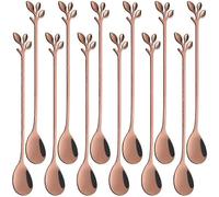 12 Pcs Long Handle Ice Cream Scoop Set (Rose Gold), 18cm, Creative Black Leaf Ice Cream Scoops, Food Grade Stainless Steel, Mirror