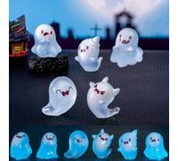 12 Pcs Luminous Mini Ghost Figures, Halloween Mini Resin Ghost Figures, Cute Miniature Ghosts Statue, Tiny Ghosts To Hide with 6 Unique Design, For Halloween Party Decoration, Home Decor