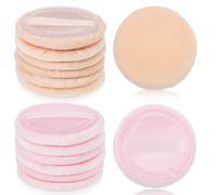 12 Pcs Makeup Powder Puff Set Cotton Cosmetic Face Makeup Powder Puffs With Ribbon, Round Velour Face Makeup Powder Pads For Loose, Pressed, Setting Powder Pink & Beige