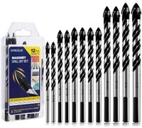 12-PCS Masonry Drill Bit Set & Concrete Drill Bit Set, 1/8 to 1/2 inch Professional Carbide Drill Bits Tip for Glass, Tile, Brick, Cement Concrete Plastic Wood etc. Masonry Drill Bits Set by DYRECELVE