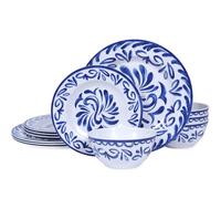 12 Pcs Melamine Plates and Bowls Set - Artistic Blue & White Dinnerware Set