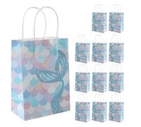 12 Pcs Mermaid Gift Bags Paper, Kraft Paper Party Bags, Mermaid Party Goodie Bags, Party Favour Bags with Handles, Colourful Gift Bags, Candy Goodie Treat Bags, Gifts Sweets Bags for Birthday & Party