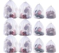 12 Pcs Mesh Laundry Bag with Drawstring White Heavy Duty Mesh Bag Machine Washable Sheet Drawstring Bag Net Wash Bag Laundry Washing Bag for Delicates College Dorm (Fine Style)