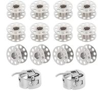 12 PCS Metal Bobbins for Sewing Machine - Heavy Duty Sewing Machine Bobbins with 2 Bobbin Cases - Ideal Bobbins for Singer, Brother, Most Home Sewing Machines (Silver)