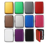 12 Pcs Metal Credit Card Holder for Women, Aluminum Wallet RFID Blocking Slim Case with Secure Clasp, Assorted Colors (Red, Green, Blue, Purple, Black, White Gold, Rose Gold, Silver, Gray, Brown)