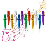 12 Pcs Metal Kazoo, 6 ColorsMusical Instruments Kazoos Multipack Flute Diaphragm for Party Favors Gifts,Good Companion for Guitar, Ukulele, Violin and Keyboard