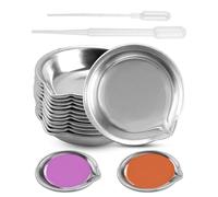 12 Pcs Metal Mixing Paint Palette, Stainless Steel Round Paint Tray Palette with 2 Droppers 5cm Diameter Small Mixing Palette Mouth for Makeup Paint Pigment Water Based DIY Art Craft Painting