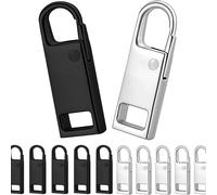 12 Pcs Metal Spare Zipper Pulls Replacement, Detachable Universal Zip Pull Tabs in Black & Silver, Zip Repair for Clothes Jeans Luggage Suitcases Bags Handbags DIY Crafts