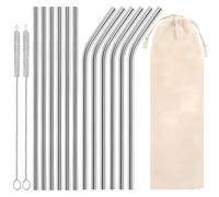 12 PCS Metal Straws, Stainless Steel Straws with 2 Cleaning Brushes & 1 Travel Bag, Reusable Straws Suitable for Milkshakes, Hot and Cold Drinks, Cocktails