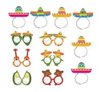 12 Pcs Mexican Party Decorations, Mexican Carnival Theme Party, Mexican Fancy Party Hats And Glasses, Cinco De Mayo Party Accessories for Mexican Carnival Party Decoration, Masquerade
