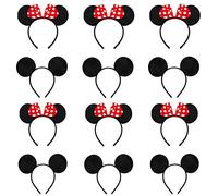 12 PCS Mickey Minnie Mouse Headband, Mouse Ears Headband, for Fancy Dress Party, Birthday Party, Party Night, Cartoon Club (Red & Black)