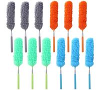 12 Pcs Microfiber Feather Duster Set, Adjustable 13-31 Inches Extendable Poles, Bendable Ceiling Fan & Furniture Duster, Washable Cleaning Tool For Home, Office, And Car