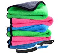 12 PCS Microfibre Cloth & Crevice Cleaning Brush Set, 6 Cleaning Cloths & 6 Cleaning Brushes, Lint Free Microfiber Kitchen Dish Cloths, Gap Crevice Brushes for Bathroom Tiles, Grout, Car & Home