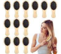 12 Pcs Mini Boar Bristle Hair Brushes, Oval Shape with Wooden Handles, Soft Bristles for Detail Styling on All Hair Types, Bulk Set for Wholesale