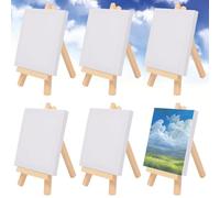 12 Pcs Mini Canvas and Easel, 10 x 10cm Mini Canvas | 8 x 15cm Wooden Mini Easel | Paintings, Exhibitions, Sketches, Artistic Creation, Table Top Arts and Crafts