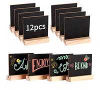 12 Pcs Mini Chalkboard Signs, 10 * 7.5cm Double Sided Small Blackboard with Wooden Stand Mini Blackboard Message Tabletop Board for Message Signs Food Labels Party Table Decoration Price Tag
