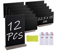12 Pcs Mini Chalkboard Signs, 23 x 15 cm Small Chalk Boards with Stands, Double-Sided Mini Blackboard Signs with Eraser & Chalks, Small Blackboard Signs for Table Place Cards Event Decoration