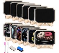 12 Pcs Mini Chalkboard Signs, Chalkboard Signs with Stand, Wooden Memo Small Blackboard, Erasable Rectangle Chalk Boards, Great Message Board for Wedding & Birthday Parties with Pen and Cleaning rag