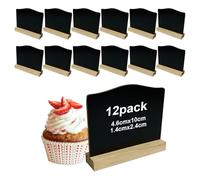 12 Pcs Mini Chalkboard Signs, Small Black Chalk Board with Stands,Small Wooden Blackboard Double Sided Kitchen Notes Chalk Boards for Signs Food Labels Place Cards Table Numbers Shop Buffet Cafe Party